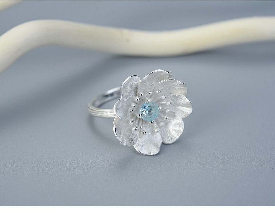 Bague Anti-Stress Fleur de Lotus Réglable en Argent Pur