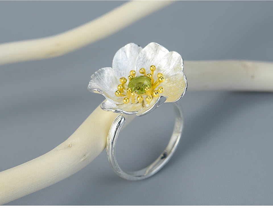 Bague Anti-Stress Fleur de Lotus Réglable en Argent Pur