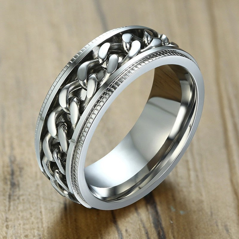 Bague Anti-Stress Chaîne Tournante en Argent