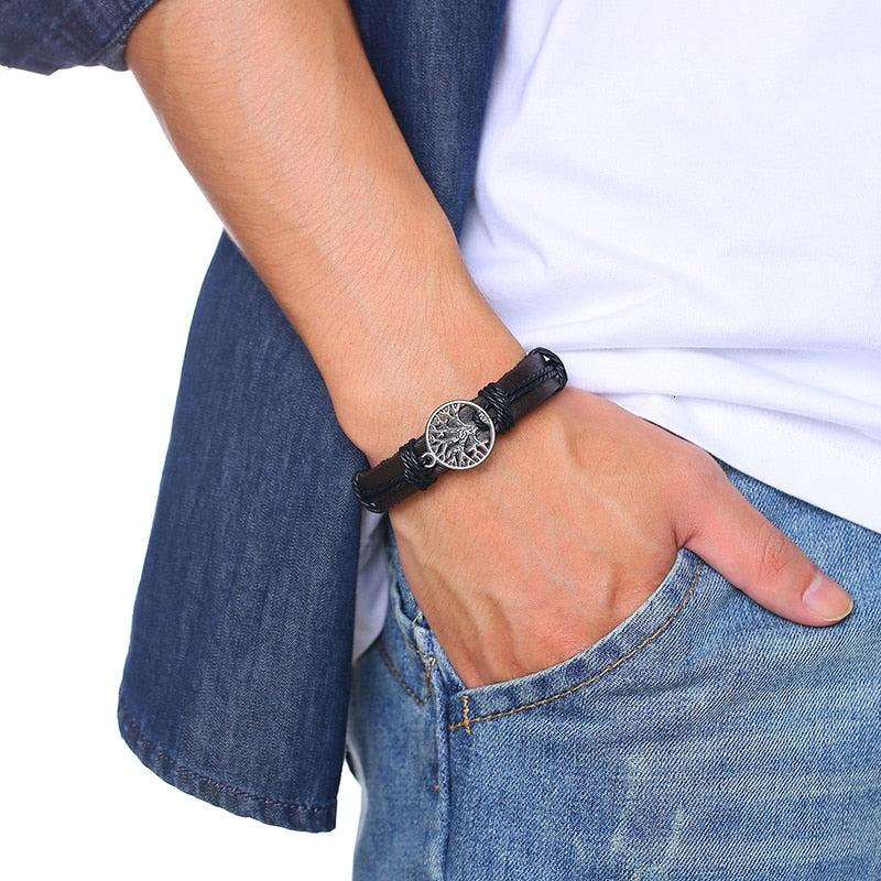 Bracelet Cuir Arbre de Vie Anti-Stress : Élégance et Bien-être Réunis