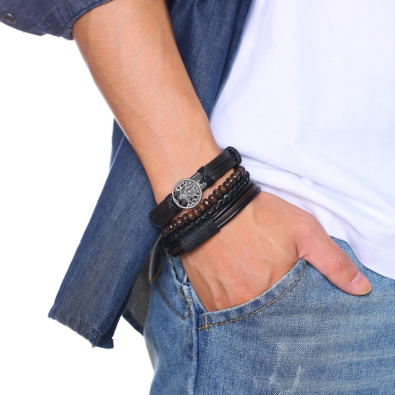 Bracelet Cuir Arbre de Vie Anti-Stress : Élégance et Bien-être Réunis