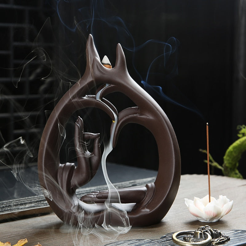 Porte Encens Main Fleur de Lotus - Haute Qualité Céramique