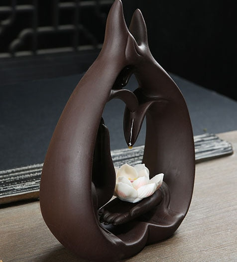 Porte Encens Main Fleur de Lotus - Haute Qualité Céramique