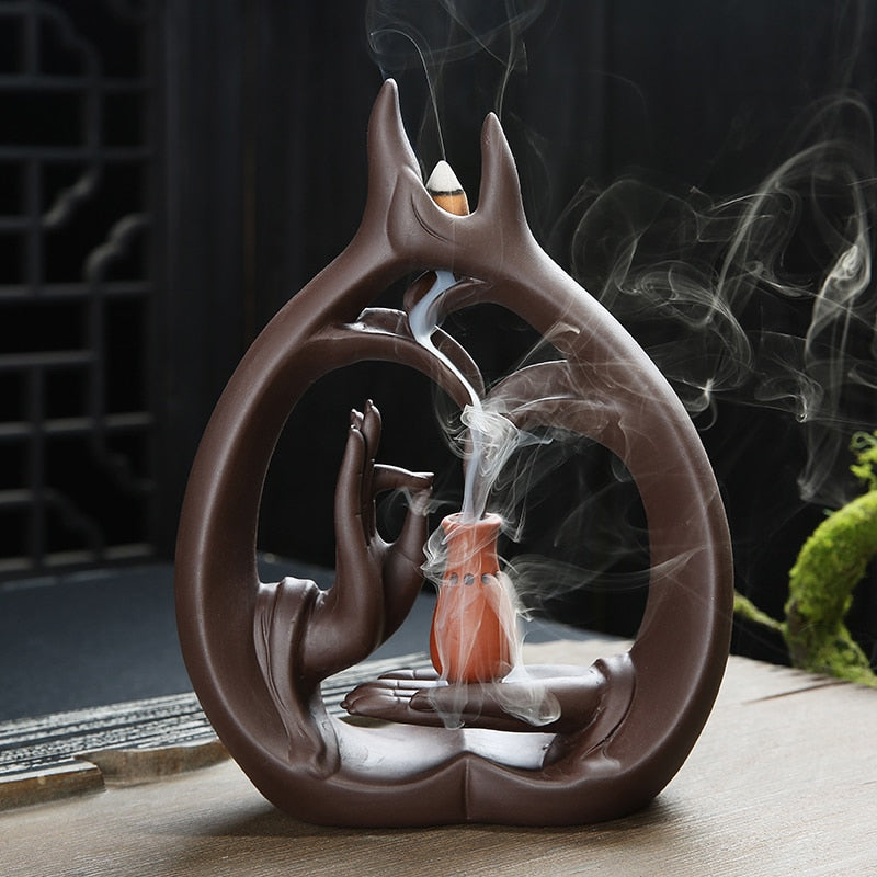 Porte Encens Main Fleur de Lotus - Haute Qualité Céramique