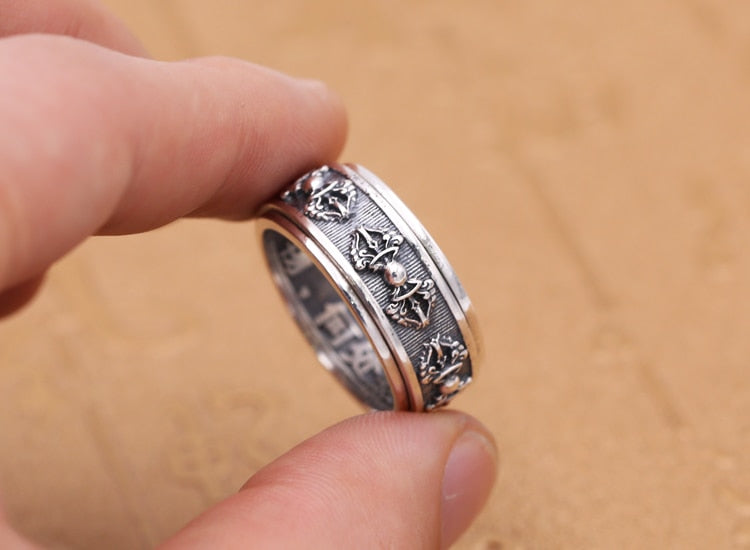 Bague Anti-Stress Tibétaine en Argent - Réconfort et Élégance
