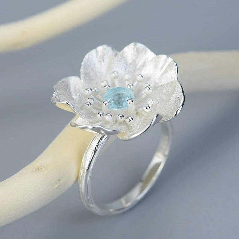 Bague Anti-Stress Fleur de Lotus Réglable en Argent Pur