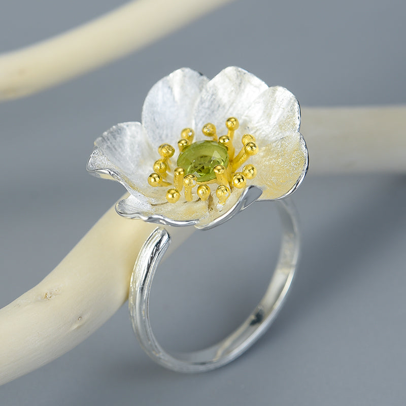 Bague Anti-Stress Fleur de Lotus Réglable en Argent Pur