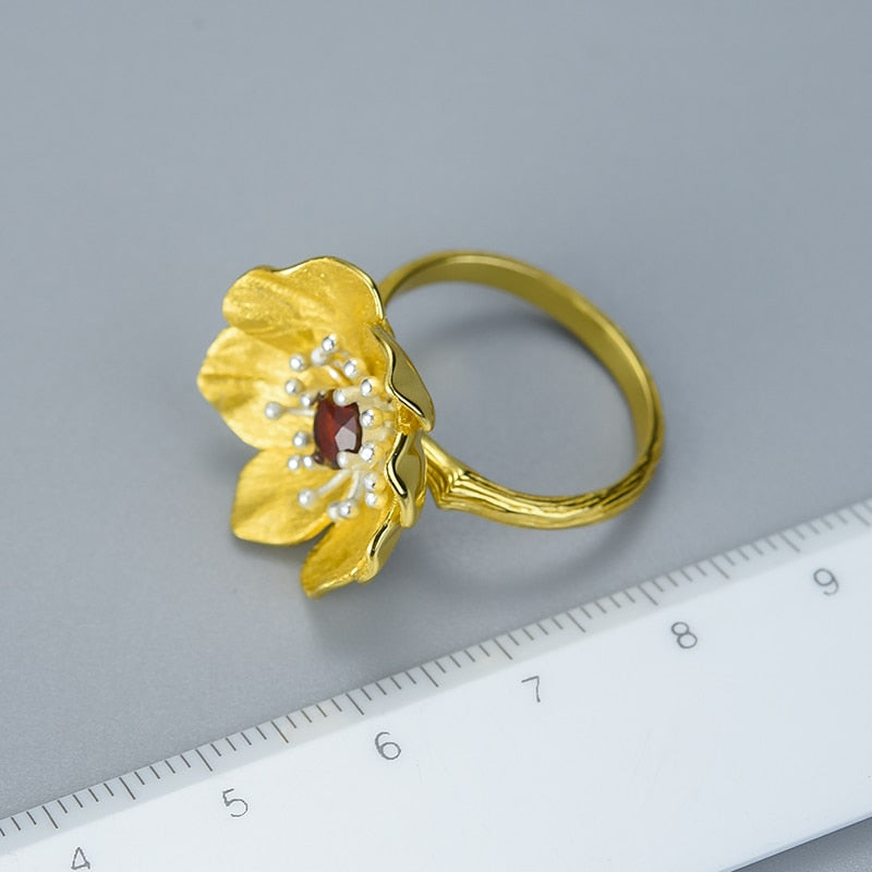 Bague Anti-Stress Fleur de Lotus Réglable en Argent Pur