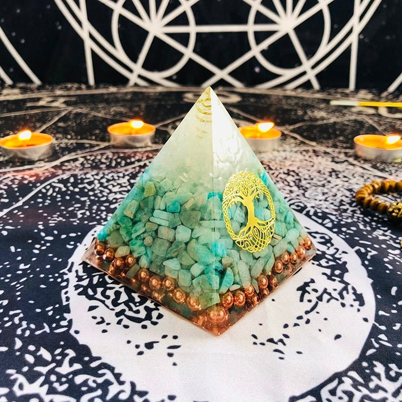 Orgonite Arbre de Vie Sérénité Intérieure Cuivre Amazonite Cristal de Roche