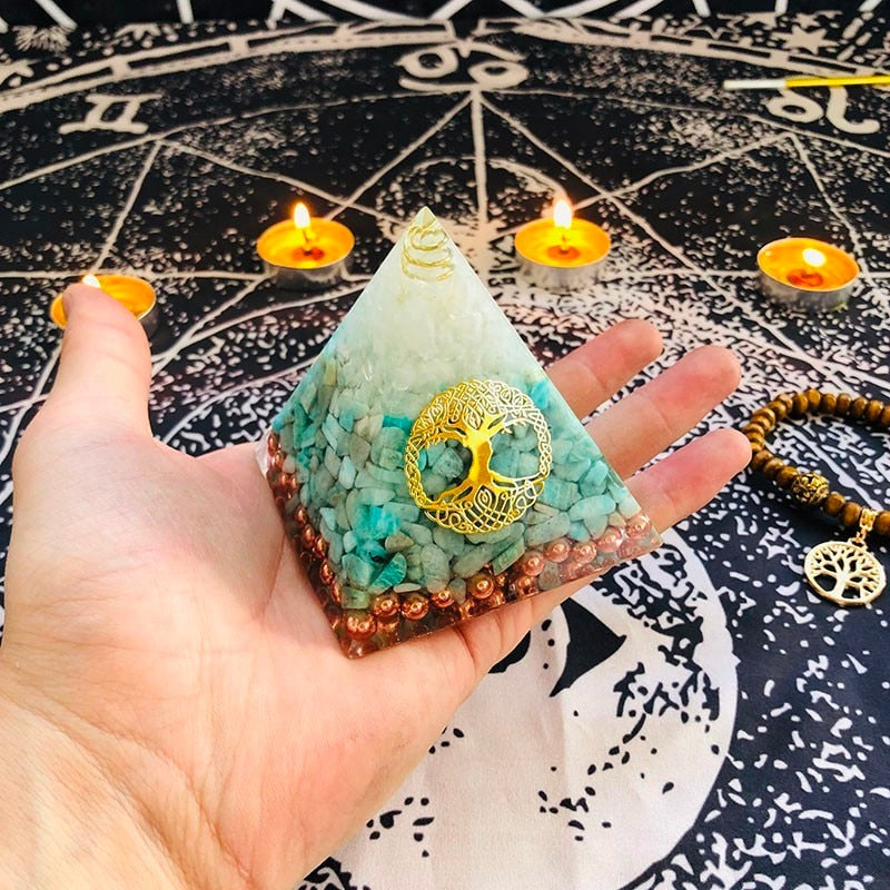 Orgonite Arbre de Vie Sérénité Intérieure Cuivre Amazonite Cristal de Roche
