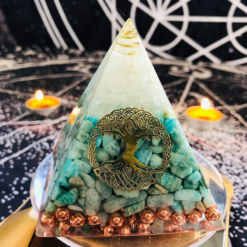 Orgonite Arbre de Vie Sérénité Intérieure Cuivre Amazonite Cristal de Roche
