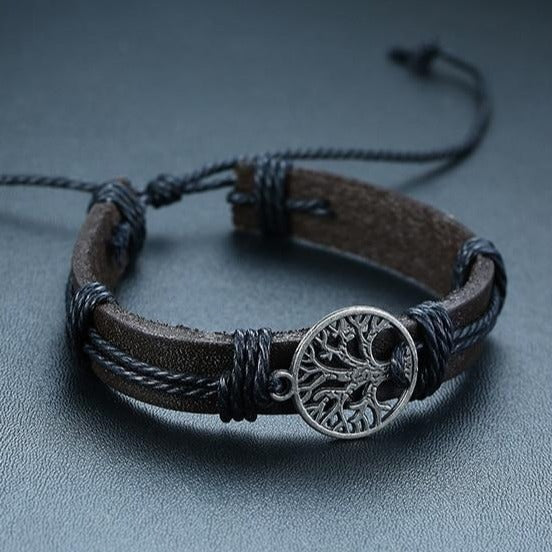 Bracelet Cuir Arbre de Vie Anti-Stress : Élégance et Bien-être Réunis