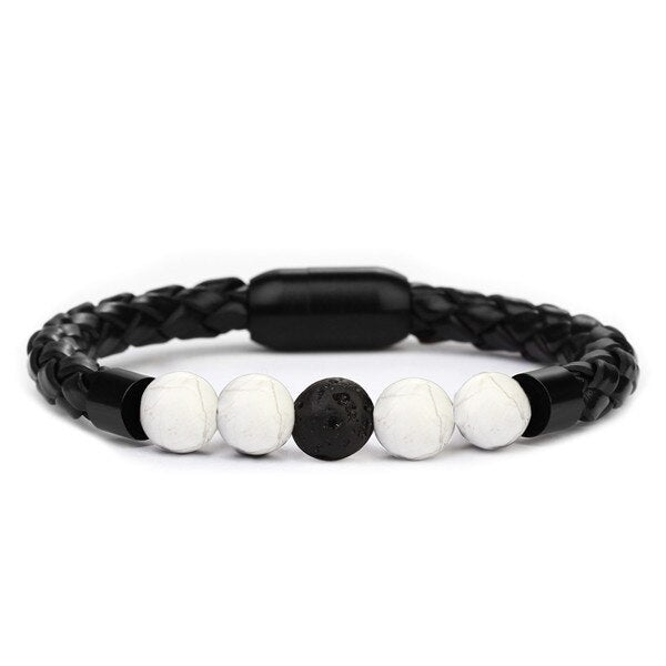 Bracelet Anti-Stress Cuir Tressé Howlite