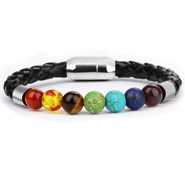 Bracelet Anti-Stress Cuir Tressé 7 Chakras