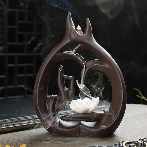 Porte Encens Main Fleur de Lotus - Haute Qualité Céramique