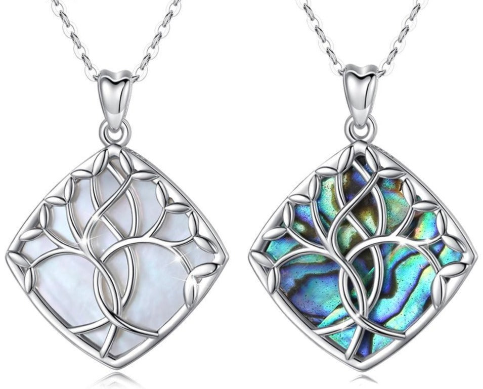 Collier Arbre de Vie Argent Bleu Nacre