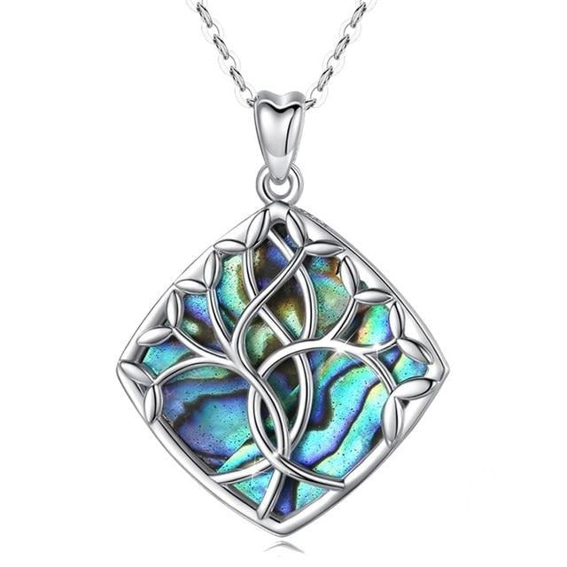Collier Arbre de Vie Argent Bleu Nacre