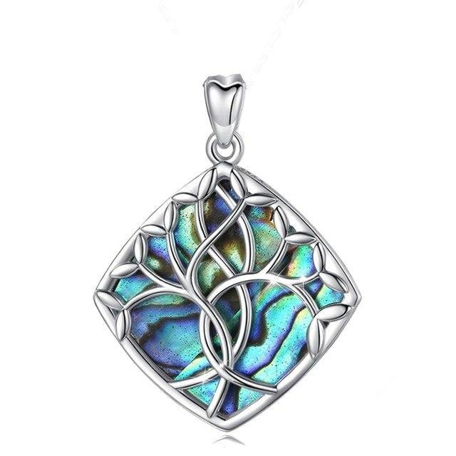 Collier Arbre de Vie Argent Bleu Nacre