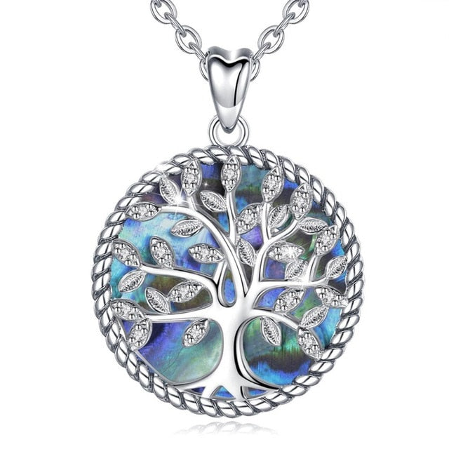 Collier Arbre de Vie Bleu Nacré Élégant et Symbolique en Argent Massif