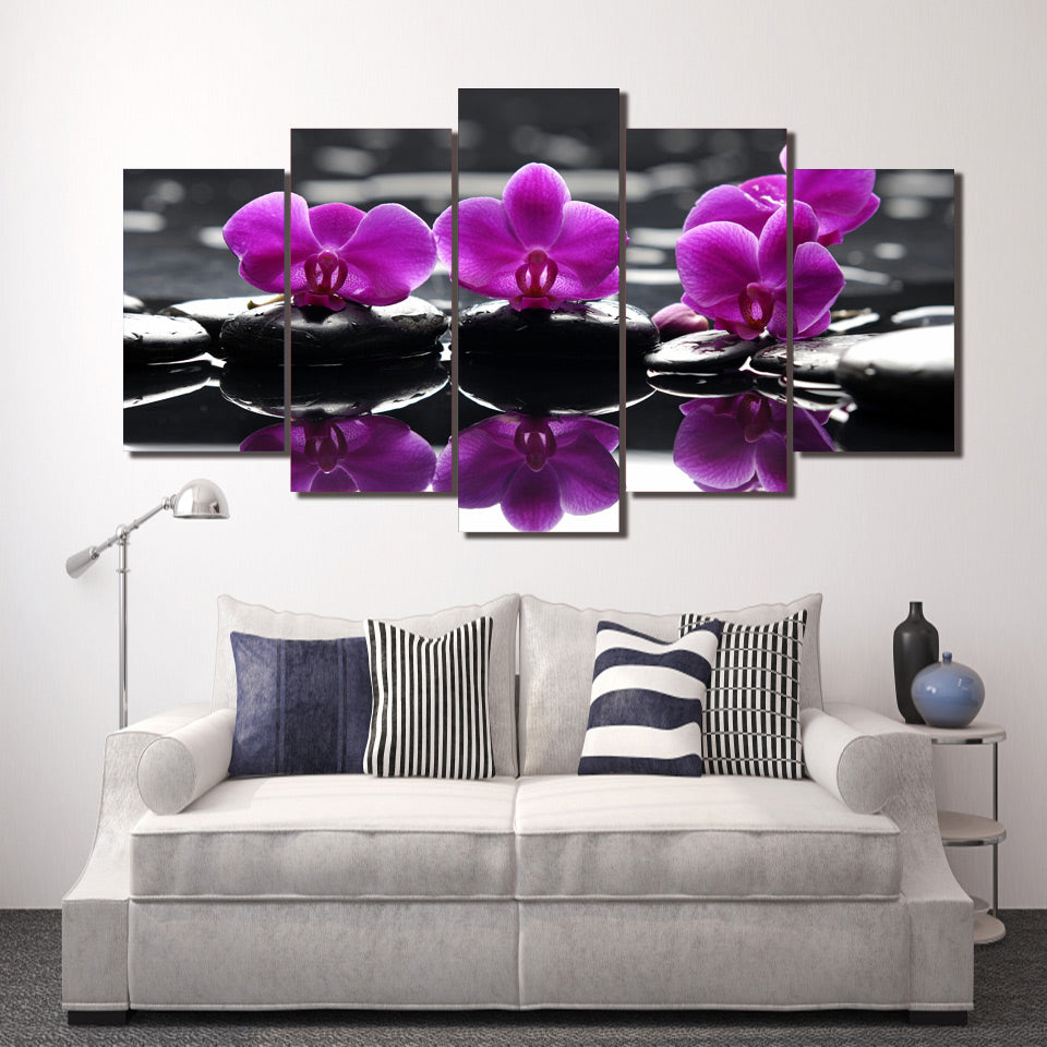 Tableau Triptyque Orchidée Violette - Équilibre et Apaisement