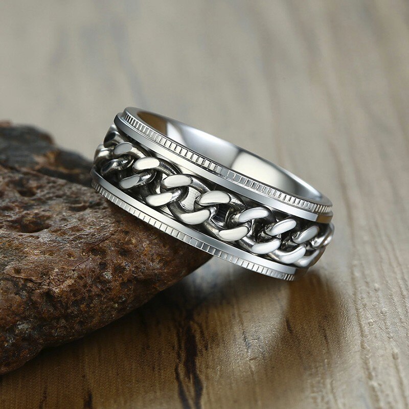 Bague Anti-Stress Chaîne Tournante en Argent
