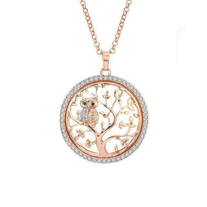 Collier Arbre de Vie Chouette Dorée
