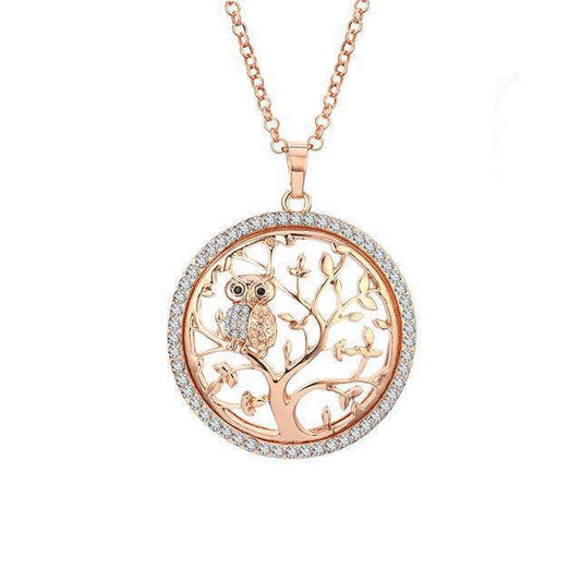 Collier Arbre de Vie Chouette Dorée