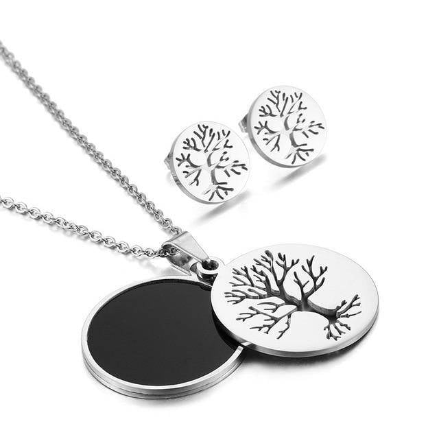 Collier Arbre de Vie en Acier Doré et Argenté