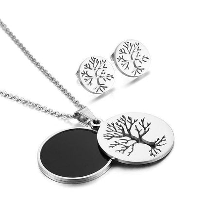 Collier Arbre de Vie en Acier Doré et Argenté