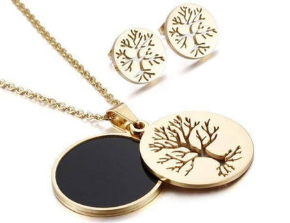 Collier Arbre de Vie en Acier Doré et Argenté