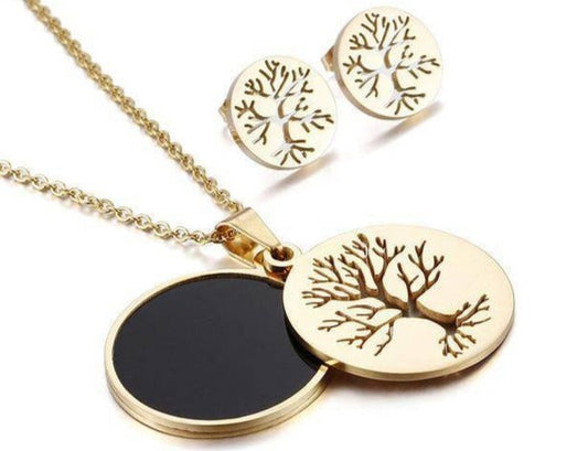 Collier Arbre de Vie en Acier Doré et Argenté