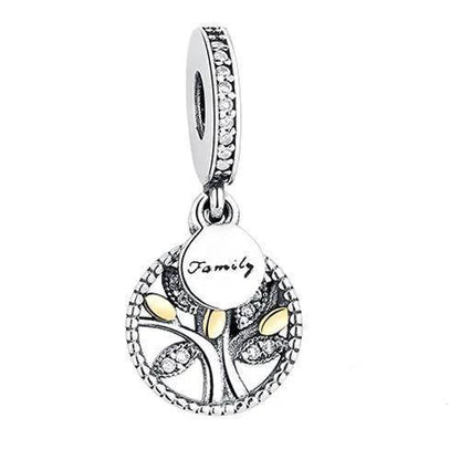 Pendentif Arbre de Vie Feuilles Roses en Argent