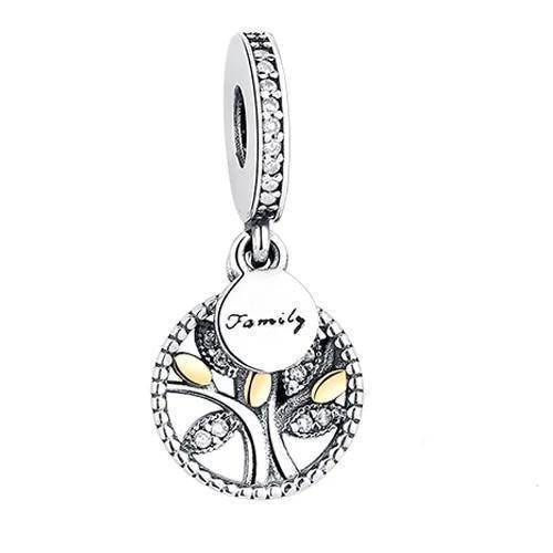 Pendentif Arbre de Vie Feuilles Roses en Argent