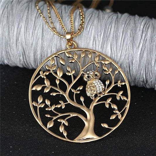 Pendentif Arbre de Vie Chouette Dorée