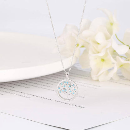 Collier Arbre de Vie Argent avec Cristaux Bleus