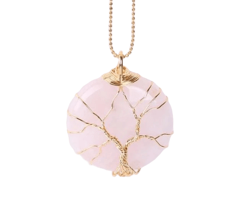 Arbre de Vie Quartz Rose Naturel - Bijou Élégant et Apaisant