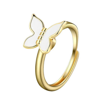 Bague d'anxiété Papillon blanc en acier inoxydable