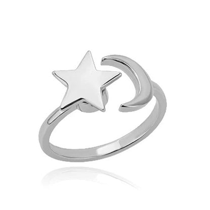 Bague d’Anxiété Lune Étoile - Bijou Relaxant en Acier Inoxydable
