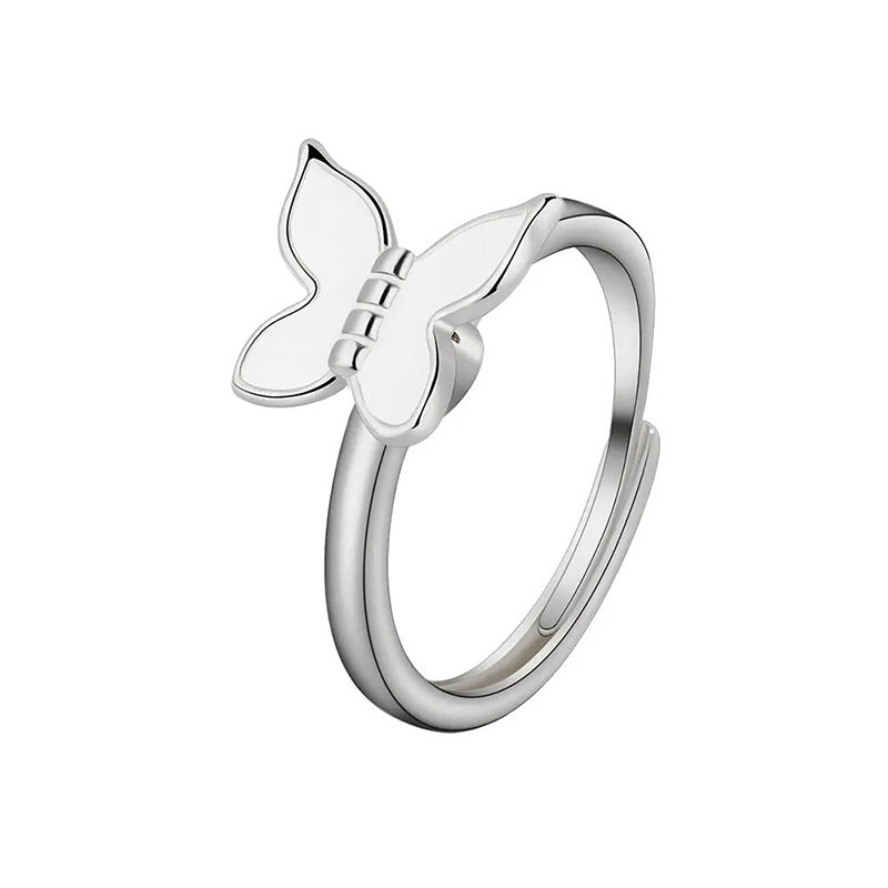 Bague d'anxiété Papillon blanc en acier inoxydable