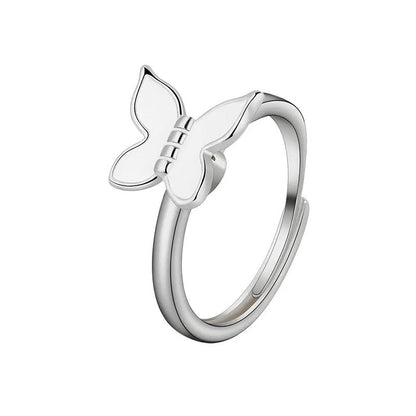 Bague d'anxiété Papillon blanc en acier inoxydable