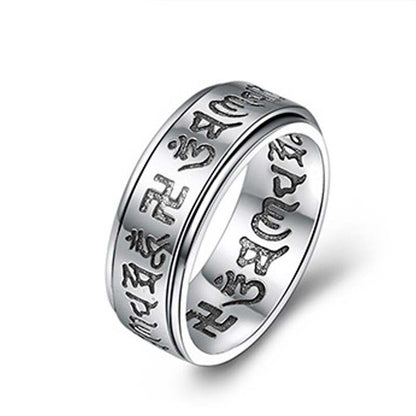 Bague Anti-Stress Anneau Tournant Tibetain en Argent