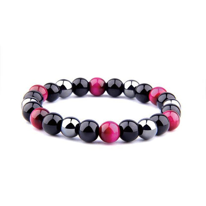 Bracelet Anti-Stress En Oeil de Tigre Rose, Obsidienne Noire et Hématite