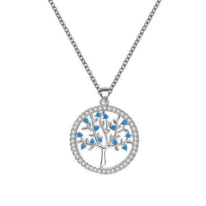 Collier Arbre de Vie Argent avec Cristaux Bleus