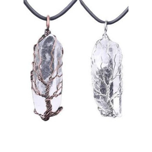 Collier Arbre Vie Cristal Roche - Élégance Spirituelle