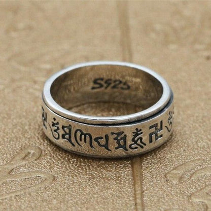 Bague Anti-Stress Anneau Tournant Tibetain en Argent
