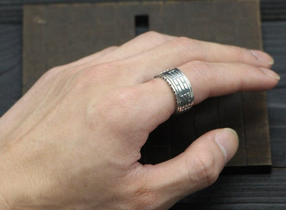 Bague Anti-Stress en Argent avec Signe Chinois