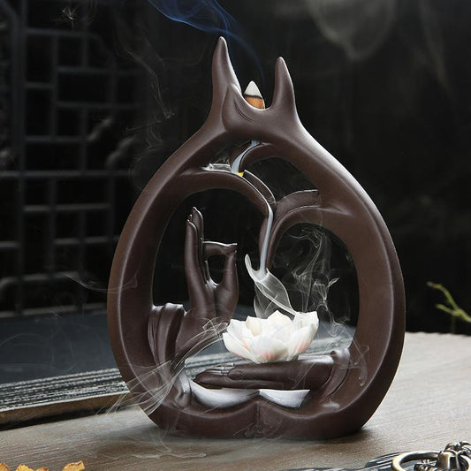 Porte Encens Main Fleur de Lotus - Haute Qualité Céramique